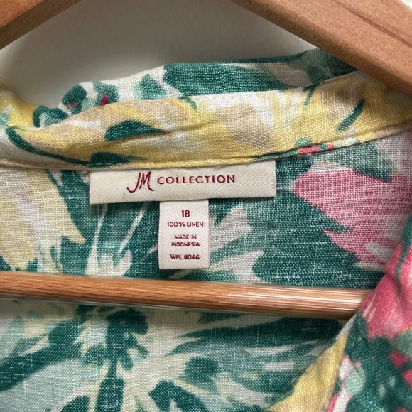JM Collection button down 100% Linen Tropical Floral 3/4 Sleeve Shirt size 18 - Picture 3 of 5